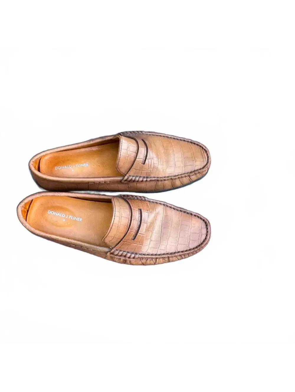 Donald J Pliner Igor Crocodile Embossed Leather Penny Loafers Men's 9.5 M Tan